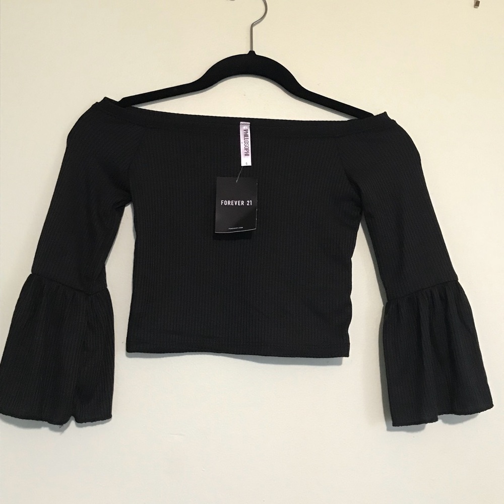Off-shoulder black crop top